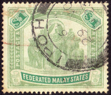 FEDERATED MALAY STATES FMS 1907 $1 Wmk.MCA Sc#34 -USED Ipoh CDS @TE95 - Federated Malay States