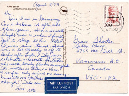 69688 - Bund - 1993 - 200Pfg V Suttner EF A LpAnsKte ESSEN -> Vancouver, BC (Canada) - Lettres & Documents