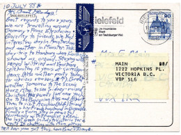 69689 - Bund - 1988 - 90Pfg B&S EF A LpAnsKte BIELEFELD - ... -> Victoria, BC (Canada), Nachgesandt - Storia Postale