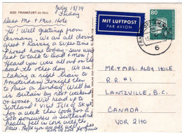 69697 - Bund - 1979 - 80Pfg I&T EF A LpAnsKte FRANKFURT -> Lantzville, BC (Canada) - Cartas & Documentos