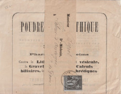 1888 - SAGE 1c SEUL Sur BANDE / PUBLICITE PHARMACIE SAINT AUBIN De REIMS (MARNE) - 1876-1898 Sage (Type II)