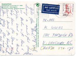 69706 - Bund - 1993 - 200Pfg V Suttner EF A LpAnsKte BERLIN - ... -> N Vancouver, BC (Canada) - Storia Postale