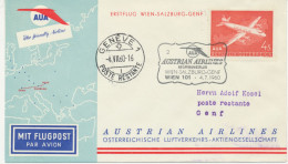 ÖSTERREICH 4.7.1960, AUA Erstflug „WIEN – GENF“ M. Vorderseitiger Ank.-Stpl.    AUSTRIA Superb First Flight With AUA - Premiers Vols
