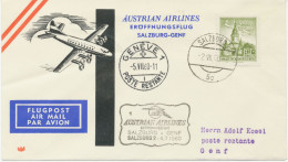 ÖSTERREICH 4.7.1960, AUA Erstflug „SALZBURG - GENF“ - Zwischenetappe Des Fluges Wien - Salzburg – Genf M. Vorderseitiger - Premiers Vols