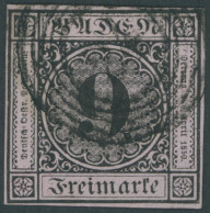 BADEN 4a O, 1851, 9 Kr. Schwarz Auf Altrosa, Voll-breitrandig, Pracht, Gepr. Grobe, Mi. (200.-) - Usados