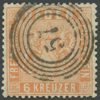 BADEN 11b O, 1861, 6 Kr. Gelb, Nummernstempel 57, Pracht, Mi. 120.- - Otros & Sin Clasificación