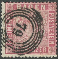 BADEN 12 O, 1861, 9 Kr. Karmin, Normale Zähnung, Pracht, Gepr. Flemming, Mi. 220.- - Oblitérés
