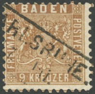 BADEN 15b O, 1862, 9 Kr. Gelbbraun, Minimal Falzhell Sonst Pracht, Gepr. Stegmüller, Mi. 320.- - Usados