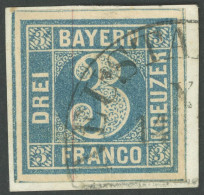 BAYERN 2Ia BrfStk, 1849, 3 Kr. Blau, Type I, Segmentstempel NEUSTADT, Breitrandig, Kabinettstück, Signiert - Usati
