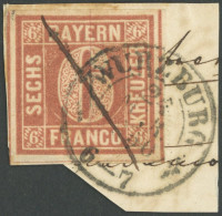 BAYERN 4IA BrfStk, 1849, 6 Kr. Dunkelbraunorange Type I Mit Ausgefüllten Ecken, K2 WÜRZBURGund Federzug, Breitrandiges P - Used