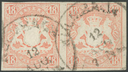 BAYERN 19 Paar O, 1867, 18 Kr. Dunkelzinnoberrot Im Waagerechten Paar, K1 KULMBACH, Pracht, Gepr. Pfenninger, Mi. 1200.- - Gebraucht