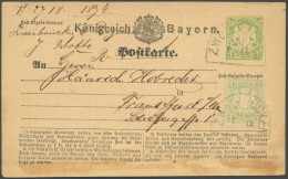 BAYERN 22Ya BRIEF, 1874, 1 Kr. Hellgrün, Wz. Weite Rauten, Als Zusatzfrankatur Auf 1 Kr. Ganzsachenkarte, Segmentstempel - Otros & Sin Clasificación