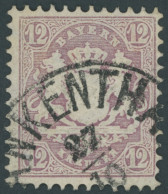 BAYERN 26X O, 1870, 12 Kr. Dunkelbraunpurpur, Wz. Enge Rauten, Segmentstempel FRANKENTHAL, Kabinett, Fotoattest Bühler - Usados