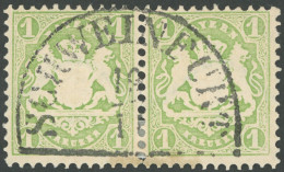 BAYERN 32a Paar O, 1875, 1 Kr. Hellgrün Im Waagerechten Paar (leicht Angetrennt), Wz. 2, Zentrischer Segmentstempel SCHW - Autres & Non Classés
