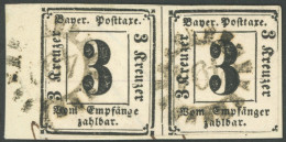 BAYERN P 1I,1 Paar BrfStk, 1862, 3 Kr. Schwarz Im Waagerechten Paar, Linke Marke Mit Abart Empfänge (Feld 13), Nummernst - Usados