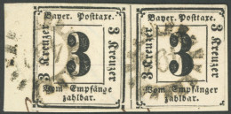 BAYERN P 1I,1 Paar BrfStk, 1862, 3 Kr. Schwarz Im Waagerechten Paar, Linke Marke Mit Abart Empfänge (Feld 13), Nummernst - Usati