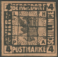 BERGEDORF 5 O, 1861, 4 S. Schwarz Auf Mattbraunorange, Unten Kleiner Spalt, Die Rechte Obere Ecke Etwas Hell, Sonst Sehr - Bergedorf