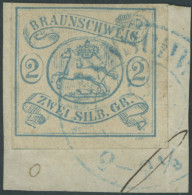BRAUNSCHWEIG 2 BrfStk, 1852, 2 Sgr. Lebhaftpreußischblau Auf Briefstück, Blauer K2, Gepr. Brettl, Mi. 350.- - Braunschweig