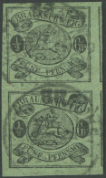 BRAUNSCHWEIG 10A Paar O, 1863, 1/2 Gr. Schwarz Auf Lebhaftgraugrün Im Senkrechten Breitrandigen Paar, Rechts Mit Teilen  - Braunschweig