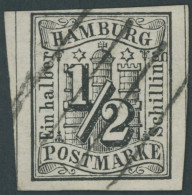 HAMBURG 1 O, 1859, 1/2 S. Schwarz, Voll-breitrandig Mit Senkrechten Schnittlinien, Kabinett, Gepr. Pfenninger, Mi. (750. - Hambourg