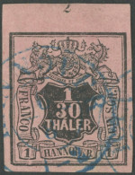 HANNOVER 3aI O, 1851, 1/30 Th. Schwarz Auf Lachsfarben, Oberrandstück, Mit Reihenzähler, Plattenfehler Auf Feld 2, Mit B - Hanovre