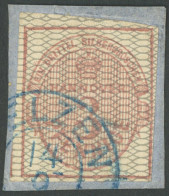 HANNOVER 8b BrfStk, 1856, 3 Pf. Karmin, Grau Genetzt, Blauer K2 OELZEN, Prachtbriefstück, Gepr. Pfenninger, Mi. 450.- - Hannover