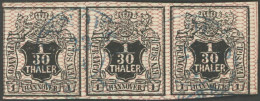 HANNOVER 10a O, 1856, 1/30 Th. Schwarz/rosa Im Waagerechten Dreierstreifen, Feinst (leichte Mängel), Fotobefund Berger,  - Hannover