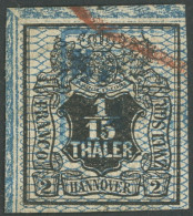 HANNOVER 11 O, 1856, 1/15 Th. Schwarz/grauultramarin, Linke Obere Bogenecke, Pracht - Hanovre