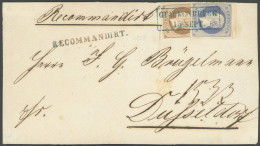 HANNOVER 19a,24y BRIEF, Mischfrankatur: 1861, 3 Gr. Braun Mit Oberrandstück 2 Gr. Lebhaftultramarin Auf Recommandirt-Vor - Hannover