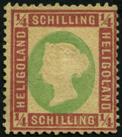 HELGOLAND 8a , 1873, 1/4 S. Dunkelrotkarmin/lebhaftgelblichgrün, Ohne Gummi, Stark Repariert Sonst Pracht, Gepr. Estelma - Héligoland