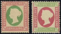 HELGOLAND 8b,9 , 1873, 1/4 S. Lilarosa/graugrün Und 3/4 S. Hellgrün/rosa, Falzrest, 2 Prachtwerte, Mi. 85.- - Héligoland