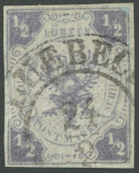 LÜBECK 1 O, 1859, 1/2 S. Dunkelviolettgrau Mit Ortsstempel (20% Aufschlag!), Stark Repariert, Wie Pracht, Fotobefund Meh - Lubeck