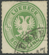 LÜBECK 8 O, 1863, 1/2 S. Dunkelgelblichgrün, Pracht, Mi. 90.- - Lubeck