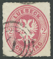 LÜBECK 10 O, 1863, 2 S. Karmin, 3 Ring Stempel L, üblicher Durchstich, Pracht, Gepr. Bühler - Luebeck