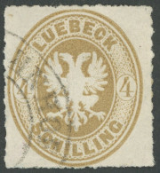 LÜBECK 12 O, 1863, 4 S. Mittelolivbraun, Pracht, Signiert, Mi. 130.- - Luebeck