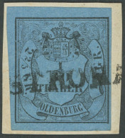 OLDENBURG 2II BrfStk, 1852, 1/30 Th. Schwarz Auf Lebhaftgrauultramarin, Type II, L1 STROHA(USEN), Prachtbriefstück, Sign - Oldenbourg