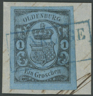 OLDENBURG 6a BrfStk, 1859, 1 Gr. Schwarz Auf Hellblau, Blauer R2 DINKSLAGE, Kabinettbriefstück, Gepr. Jakubek Und Pfenni - Oldenburg