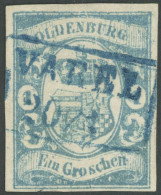 OLDENBURG 12b O, 1861, 1 Gr. Trübblau, Blauer R2 VAREL, Kabinett, U.a. Gepr. Pfenninger, Mi. (320.-) - Oldenburg