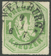 PREUSSEN 22 O, 1867, 1 Kr. Smaragdgrün, TUT-Stempel WEILBURG, Pracht - Sonstige & Ohne Zuordnung