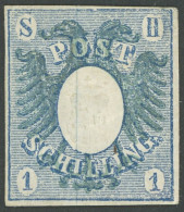 SCHLESWIG-HOLSTEIN 1a , 1850, 1 S. Preußischblau, Ohne Gummi, Feinst, Signiert - Schleswig-Holstein