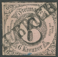 THURN Und TAXIS 9a O, 1852, 6 Kr. Schwarz Auf Graurot, Diagonaler L1 BIEBRICH, Zweiseitig Berührt, Feinst - Other & Unclassified