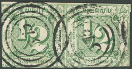 THURN Und TAXIS 14 Paar O, 1859, 1/2 Sgr. Grün Im Waagerechten Paar, Nummernstempel 375 (SCHLOSSVIPPACH), üblicher Schni - Autres & Non Classés