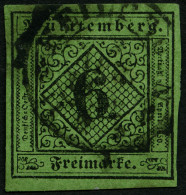 WÜRTTEMBERG 3y O, 1851, 6 Kr. Gelblichgrünes Seidenpapier, Pracht, Mi. 110.- - Autres & Non Classés