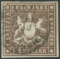 WÜRTTEMBERG 11a O, 1859, 1 Kr. Braun, Kabinett, Mi. 100.- - Otros & Sin Clasificación