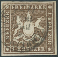 WÜRTTEMBERG 11a O, 1859, 1 Kr. Braun, Kabinett, Mi. 100.- - Other & Unclassified
