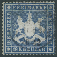 WÜRTTEMBERG 20y O, 1862, 18 Kr. Blau, Repariert Wie Pracht, Mi. (2800.-) - Sonstige & Ohne Zuordnung