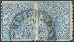 WÜRTTEMBERG 39b Paar O, 1869, 7 Kr. Hellblau Im Waagerechten Paar, Feinst, Gepr. Thoma, Mi. 250.- - Otros & Sin Clasificación