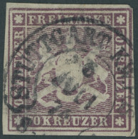 WÜRTTEMBERG 42a O, 1873, 70 Kr. Braunlila, Hufeisenstempel STUTTGART K.W., Kleine Rückseitige Schürfung Sonst Pracht, Fo - Sonstige & Ohne Zuordnung