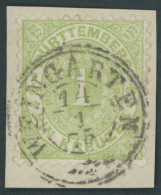 WÜRTTEMBERG 43 BrfStk, 1874, 1 Kr. Gelblichgrün, K3 WEINGARTEN, Prachtbriefstück - Autres & Non Classés