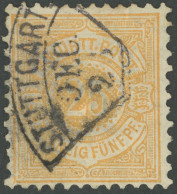 WÜRTTEMBERG 57b O, 1890, 25 Pf. Hellgelborange, Feinst (kleine Helle Stelle), Gepr. Winkler, Mi. 200.- - Autres & Non Classés